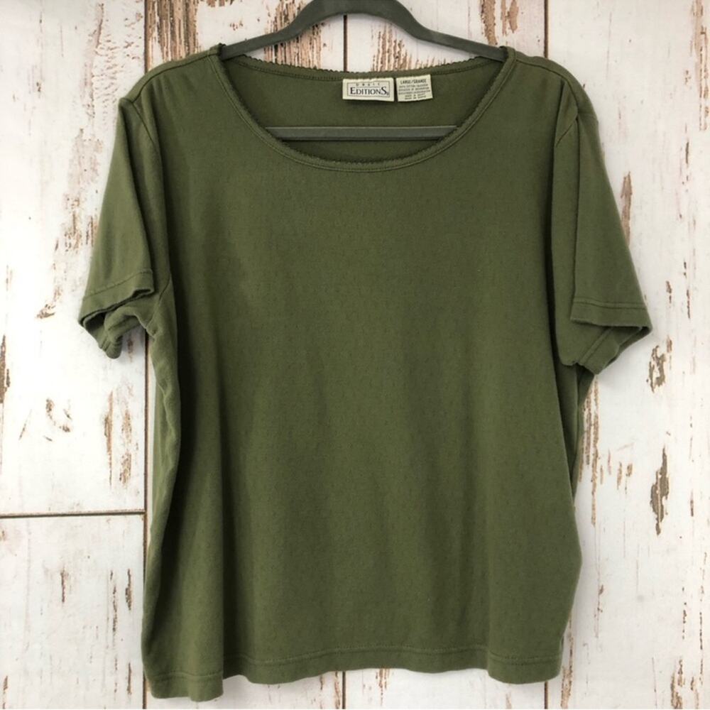 Basic Editions, Olive Green Shirt, Size Large. In good used condition!